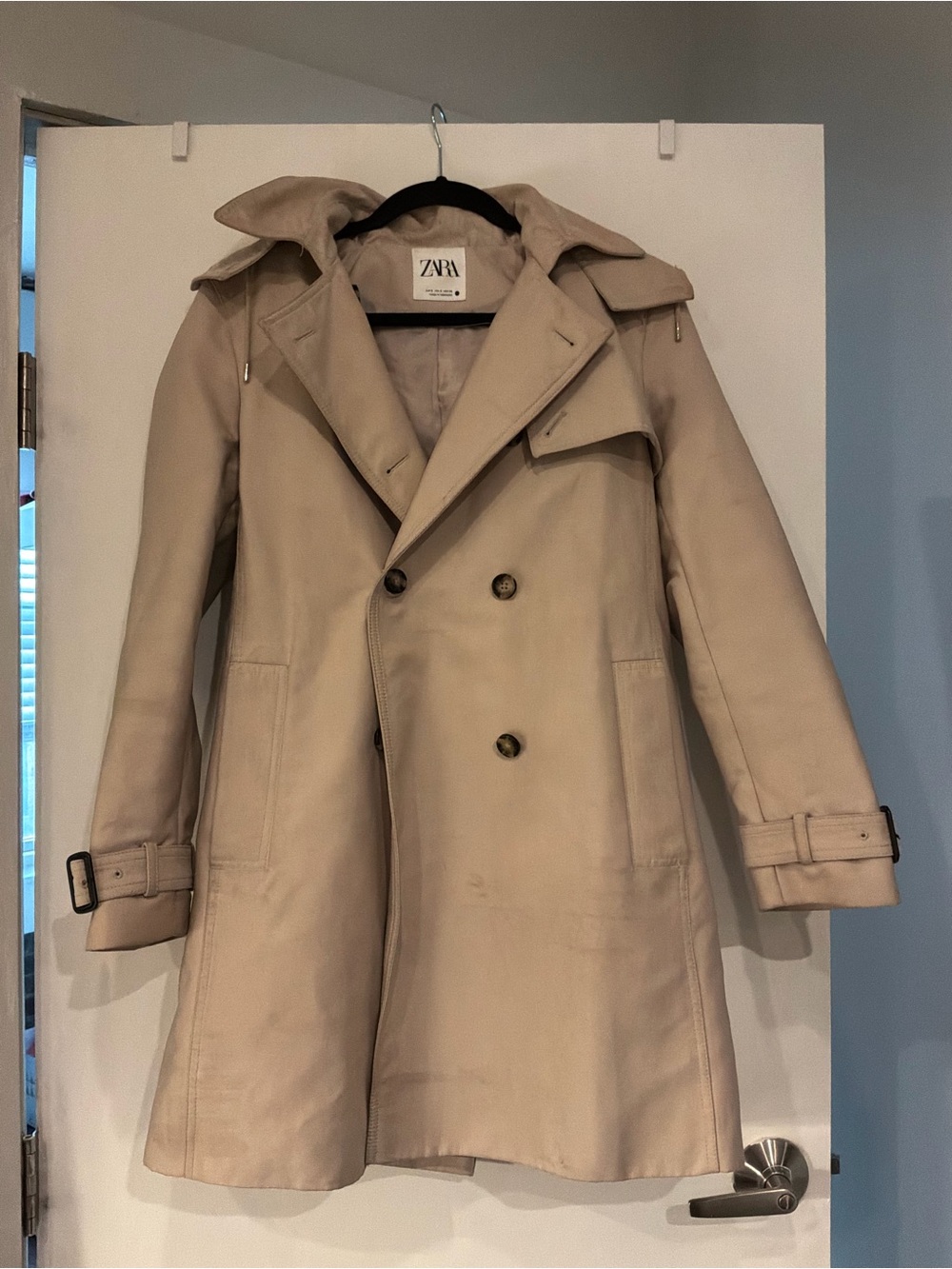 ZARA Beige Double-Breasted Trench Coat with Epaulets